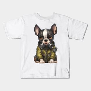 Boston Terrier Dog Wearing Gas Mask Kids T-Shirt